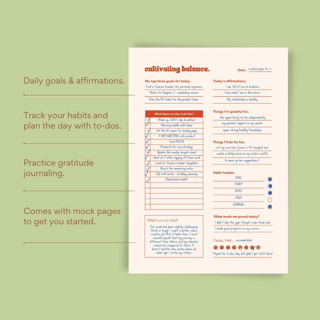 cultivating balance diary page