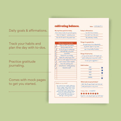 cultivating balance diary page
