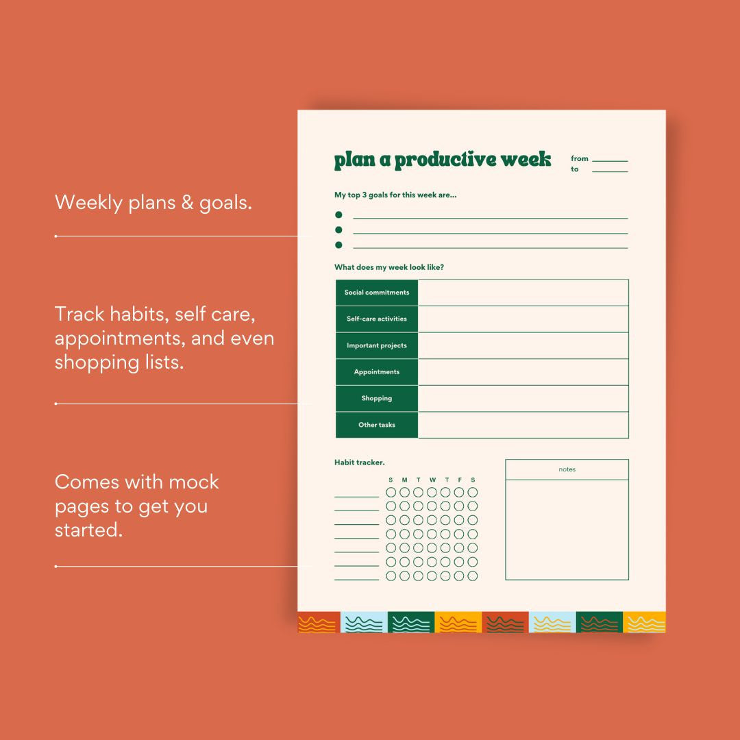 plan a productive week green text blank journal page 02